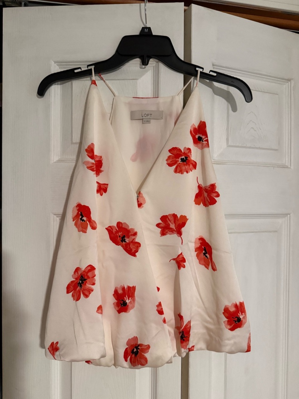 LOFT Cream Wrap Cami with Red Floral Print